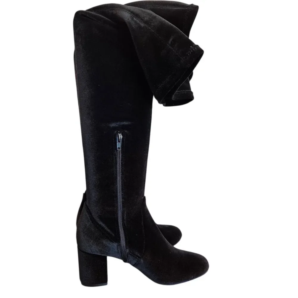 NEW INC Rikkie2 Over the Knee Velvet Black Boots Baddie Model off Duty Upscale 6